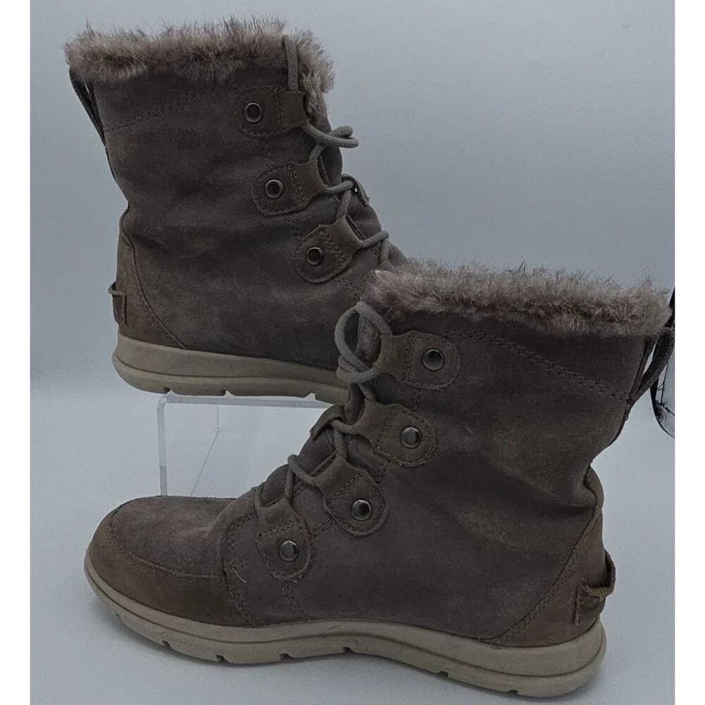 Sorel Boots Womens 9 Explorer Joan Faux Fur Snow Winter NL3039 052 Gray Leather